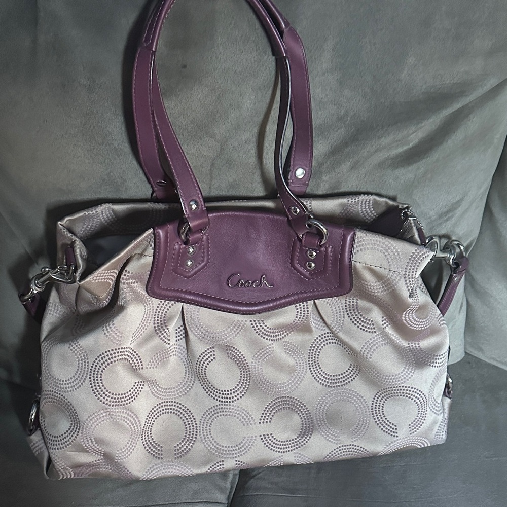 Coach Purple and Cream Shoulder Bag